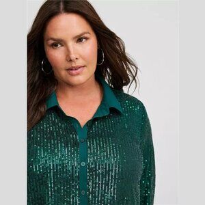 Torrid - Madison Sequin Long Sleeve Shirt in Botanical Garden Green